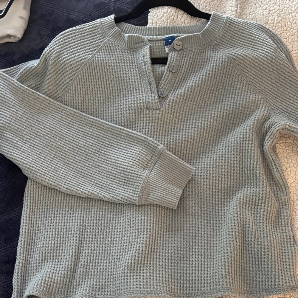 Old Navy Women's Light Sage Waffle-Knit Henley Long Sleeve